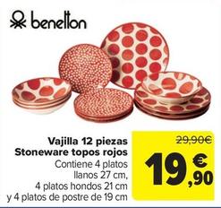 Oferta de Benetton - Vajilla 12 piezas Stoneware topos rojos por 19,9€ en Carrefour