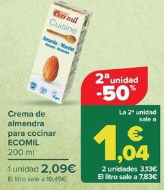 Oferta de ECOMIL - Crema de  almendra  para cocinar   por 1,99€ en Carrefour