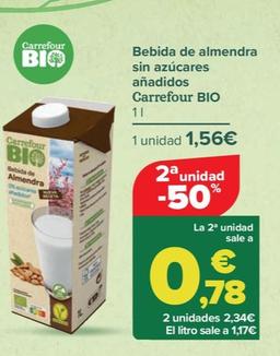 Oferta de Carrefour BIO - Bebida de almendra sin azúcares añadidos   por 1,49€ en Carrefour