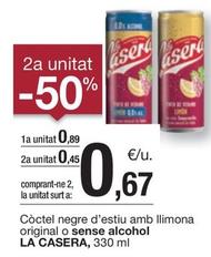 Oferta de La Casera - Coctel Negre D'estiu Amb Llimona Original O Sense Alcohol por 0,89€ en BonpreuEsclat