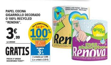 Oferta de Renova - Papel Cocina Gigarrollo Decorado O 100% Recycled por 3,99€ en E.Leclerc