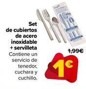Oferta de Set  De Cubiertos De Acero Inoxidable + Servilleta por 1€ en Carrefour