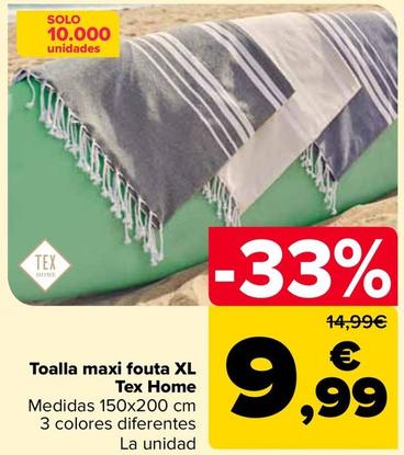 Oferta de Tex Home - Toalla Maxi Fouta Xl  por 9,99€ en Carrefour