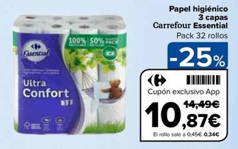 Oferta de Carrefour - Papel Higienico 3 Capas Essential por 10,87€ en Carrefour