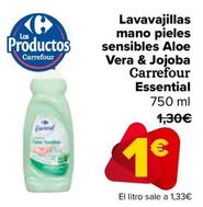 Oferta de Carrefour - Lavavajillas Mano Pieles Sensibles Aloe Vera & Jojoba Essential por 1€ en Carrefour