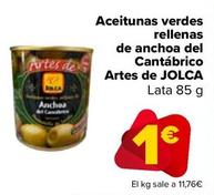 Oferta de Artes De Jolca - Aceitunas Verdes Rellenas  De Anchoa Del Cantábrico  por 1€ en Carrefour