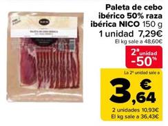 Oferta de Nico - Paleta De Cebo Iberico 50% Raza Iberica por 7,29€ en Carrefour