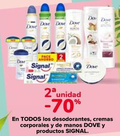 Oferta de En Todos Los Desodorantes, Cremas Corporales Y De Manos Dove Y Productos Signal en Carrefour