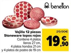 Oferta de Benetton - Vajilla 12 Piezas Stoneware Topos Rojos por 19,9€ en Carrefour