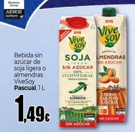 Oferta de Pascual - Bebida Sin Azucar De Soja Ligera O Almendras ViveSoy por 1,49€ en Unide Market