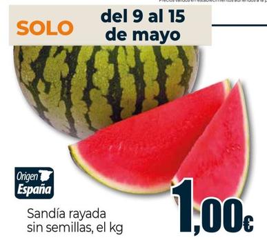 Oferta de Sandía Rayada Sin Semillas por 1€ en Unide Supermercados