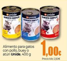 Oferta de Unide - Alimento Para Gatos Con Pollo, Buey O Atún por 1€ en Unide Supermercados