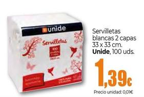 Oferta de Unide - Servilletas Blancas 2 Capas por 1,39€ en Unide Market