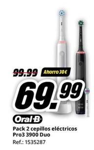 Oferta de Oral B - Pack 2 Cepillos Eléctricos Pro3 3900 Duo por 69,99€ en MediaMarkt