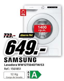 Oferta de Samsung - Lavadora WW12T504DTW/S3 por 649€ en MediaMarkt