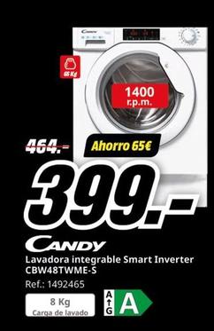 Oferta de Candy - Lavadora Integrable Smart Inverter Cbw48twme-s por 399€ en MediaMarkt