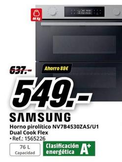 Oferta de Samsung - Horno Pirolítico NV7B4530ZAS/U1 Dual Cook Flex por 549€ en MediaMarkt