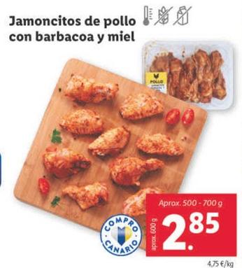 Oferta de Jamoncitos De Pollo Con Barbacoa Y Miel por 2,85€ en Lidl