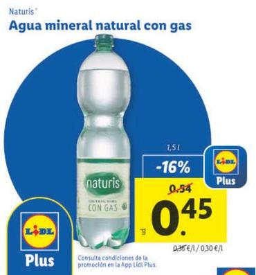 Oferta de Naturis - Agua Mineral Natural Con Gas por 0,45€ en Lidl