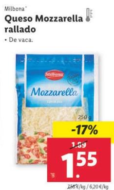 Oferta de Milbona - Queso Mozzarella Rallado por 1,55€ en Lidl