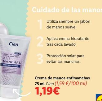 Oferta de Cien - Crema De Manos Antimanchas por 1,19€ en Lidl