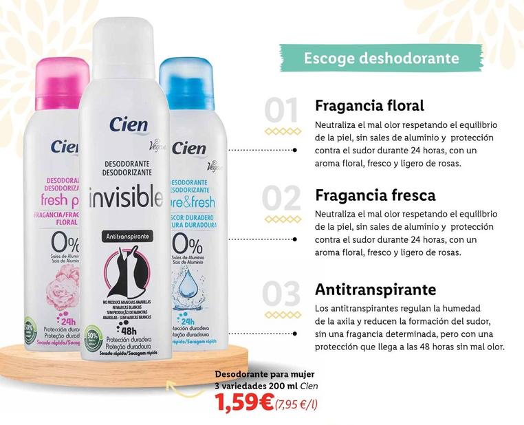 Oferta de Cien - Desodorante Para Mujer por 1,59€ en Lidl
