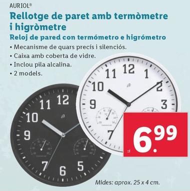 Oferta de Auriol - Reloj De Pared Con Termometro E Higrometro por 7,79€ en Lidl