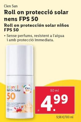 Oferta de Cien Sun - Roll On Protección Solar Niños Fps 50 por 4,99€ en Lidl