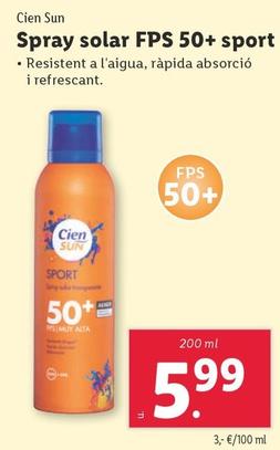 Oferta de Cien Sun - Spray Solar Fps 50+ Sport por 5,99€ en Lidl
