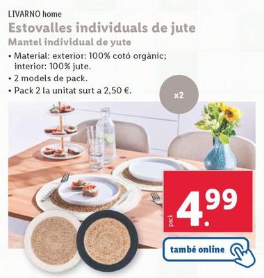 Oferta de Livarno - Home Mantel Individual De Yute por 4,99€ en Lidl