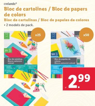 Oferta de Crelando - Bloc De Cartulinas/Bloc De Papeles De Colores por 2,99€ en Lidl