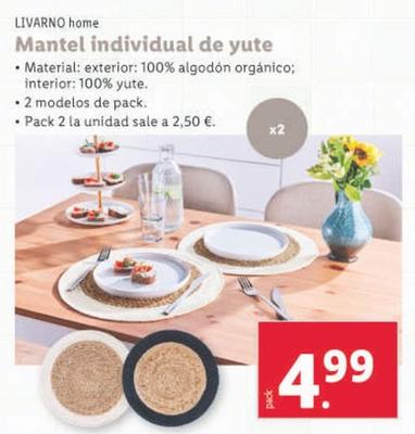 Oferta de Livarno Home - Mantel Individual De Yute por 4,99€ en Lidl