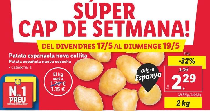 Oferta de Patata Española Nueva Cosecha por 2,29€ en Lidl