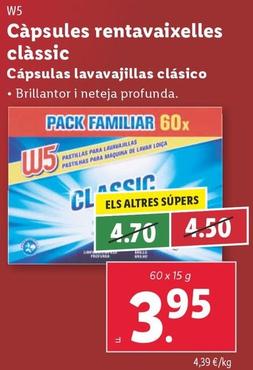 Oferta de W5 - Cápsulas Lavavajillas Clásico por 3,95€ en Lidl