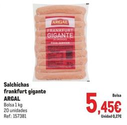 Oferta de Argal - Salchichas Frankfurt Gigante por 5,45€ en Makro