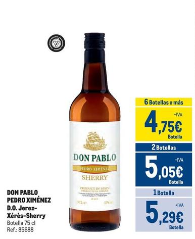 Oferta de Don Pablo Pedro Ximénez - D.O. Jerez- Xérès-Sherry por 5,29€ en Makro