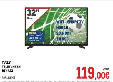 Oferta de Telefunken - Tv 32" DTH423 por 119€ en Makro