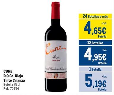 Oferta de Cune - D.O.Ca. Rioja Tinto Crianza por 5,19€ en Makro