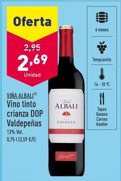 Oferta de Viña Albali - Vino Tinto Crianza DOP Valdepeñas por 2,69€ en ALDI
