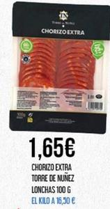 Oferta de Torre de Núñez - Chorizo Extra Lonchas por 1,65€ en Claudio
