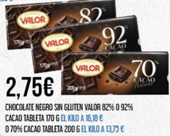 Oferta de Valor - Chocolate Negro Sin Gluten 82% 0 92% Cacao Tableta por 2,75€ en Claudio