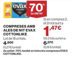 Oferta de Evax - Compreses Amb Ales De Nit Cottonlike por 4,9€ en Supercor Exprés