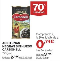 Oferta de Carbonell - Aceitunas Negras Sin Hueso por 2,45€ en Supercor Exprés