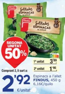 Oferta de Findus - Espinacs A L'allet por 3,89€ en SPAR Fragadis