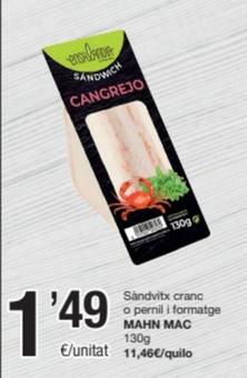 Oferta de Mahn Mac - Sandvitx Cranc O Pernil I Formatge por 1,49€ en SPAR Fragadis