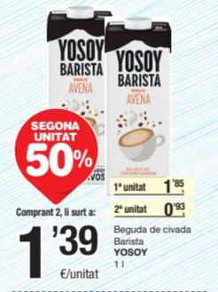 Oferta de Yosoy - Beguda De Civada Barista por 1,85€ en SPAR Fragadis