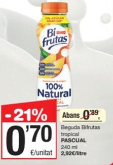 Oferta de Pascual - Beguda Bifrutas Tropical por 0,7€ en SPAR Fragadis