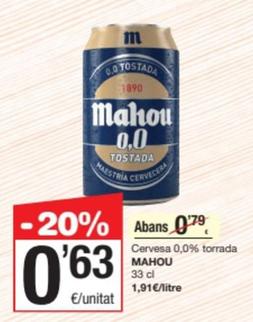 Oferta de Mahou - Cervesa 0,0% Torrada por 0,63€ en SPAR Fragadis
