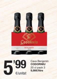 Oferta de Codorniu - Cava Benjamin por 5,99€ en SPAR Fragadis
