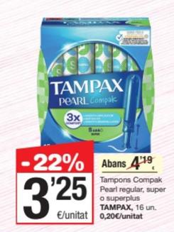 Oferta de Tsmpax - Tampons Compak Pearl Regular Super o Superplus por 3,25€ en SPAR Fragadis
